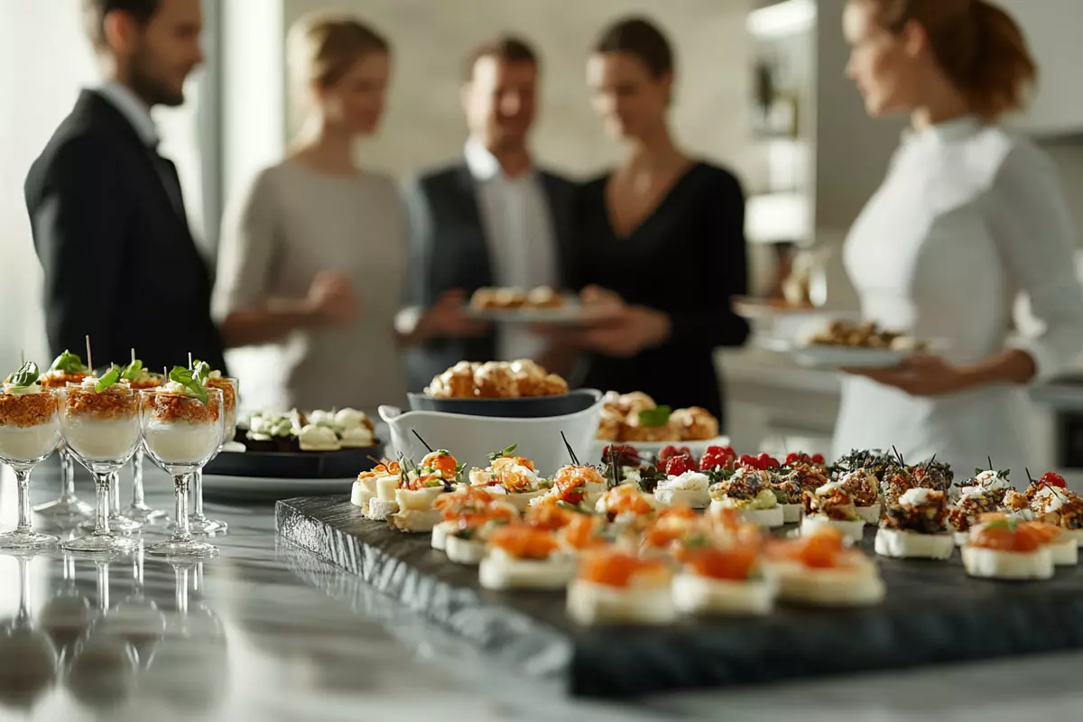 Office Catering in London, people serving canapes, fingerfood and bitefood