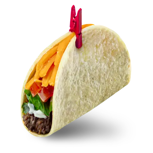 Mini beef soft taco with seasoned beef and fresh toppings in a soft tortilla