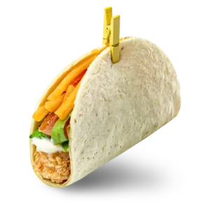 Mini chicken soft taco with crispy chicken and fresh toppings in a soft tortilla