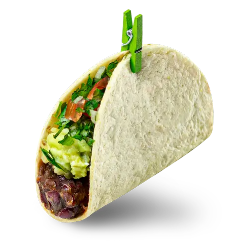 Mini vegan soft taco with plant-based filling and fresh toppings in a soft tortilla