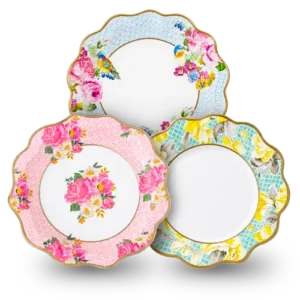 Garden Gala Gold-Rim Scalloped Floral Disposable Paper Plates
