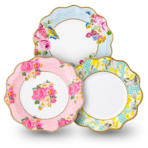 Garden Gala Gold-Rim Scalloped Floral Disposable Paper Plates
