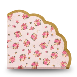 Rose Garden Gold-Trim Scalloped Paper Napkins