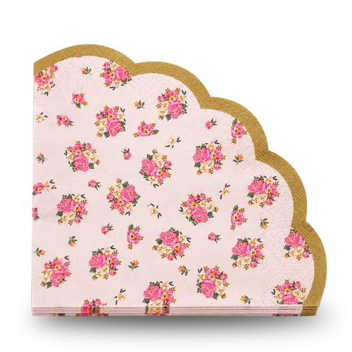 Rose Garden Gold-Trim Scalloped Paper Napkins